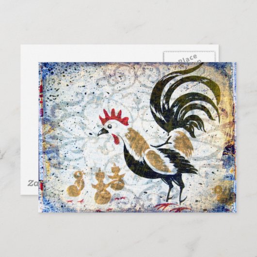  rooster en kippen briefkaart (Voorkant / Achterkant)