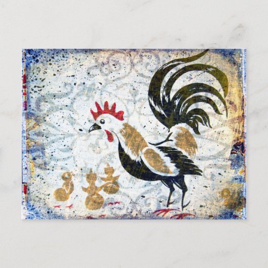  rooster en kippen briefkaart (Voorkant)