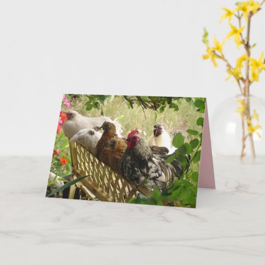 Rooster en kippen Chook Boerderij Country Card Kaart (Gele Bloem)