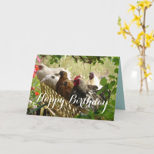 Rooster en kippen Chook Boerderij Country Card Kaart (Gele Bloem)