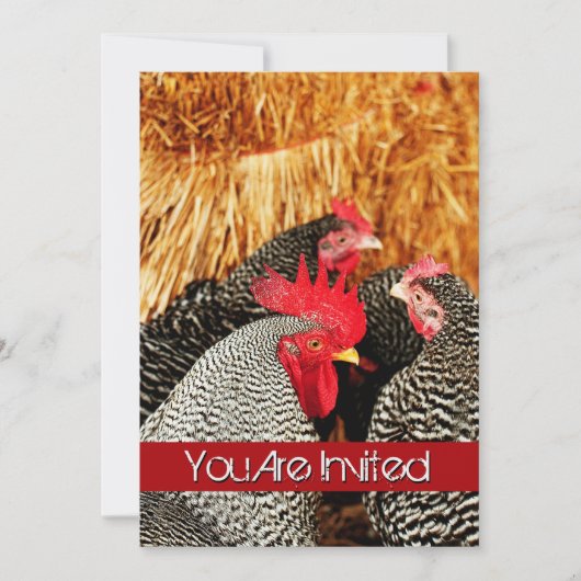 Rooster en kippen country Wedding Invitations Kaart (Voorkant)