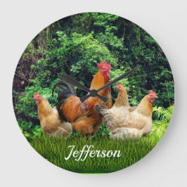 Rooster en kippen grote klok