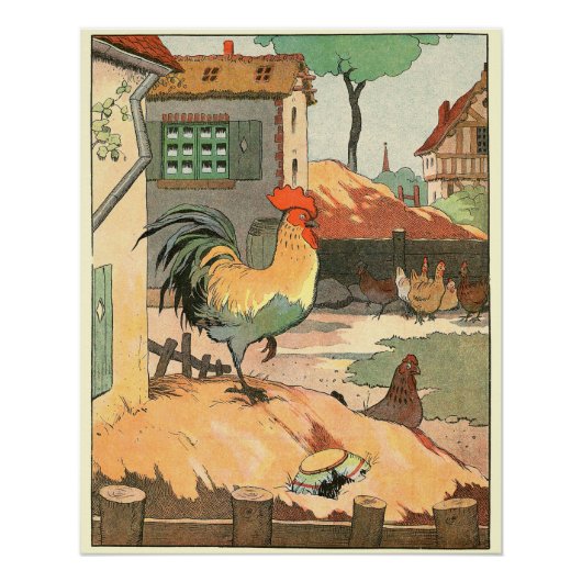 Rooster en kippen in de Boerderij Yard Poster (Voorkant)
