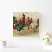  rooster en kippen Landwandbekleding Vierkante Klok (Huis)