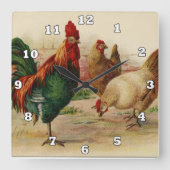 rooster en kippen Landwandbekleding Vierkante Klok (Voorkant)