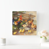  rooster en kippen Landwandbekleding Vierkante Klok (Huis)