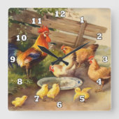  rooster en kippen Landwandbekleding Vierkante Klok (Voorkant)