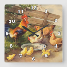 rooster en kippen Landwandbekleding Vierkante Klok