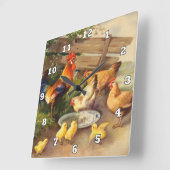  rooster en kippen Landwandbekleding Vierkante Klok (Hoek)
