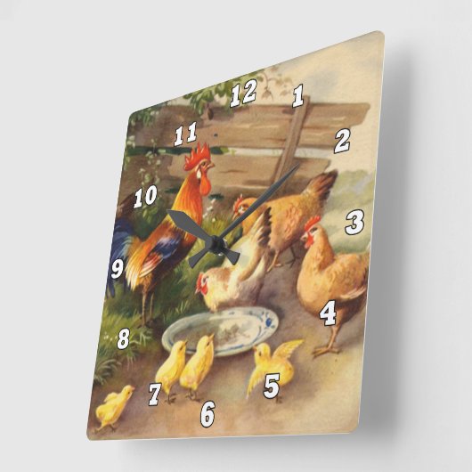  rooster en kippen Landwandbekleding Vierkante Klok (Hoek)