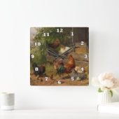  rooster en kippen Landwandbekleding Vierkante Klok (Huis)