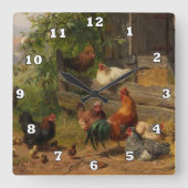  rooster en kippen Landwandbekleding Vierkante Klok (Voorkant)