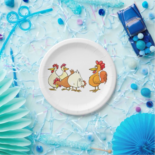Rooster en kippen papieren bordje (Feest)