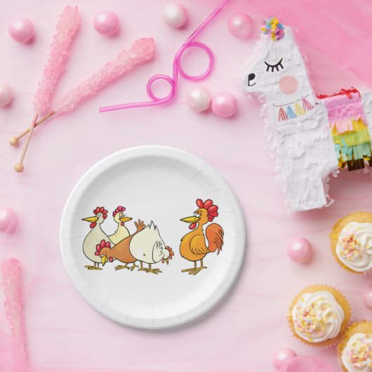 Rooster en kippen papieren bordje (Feest)
