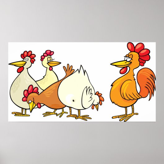 Rooster en kippen poster (Voorkant)