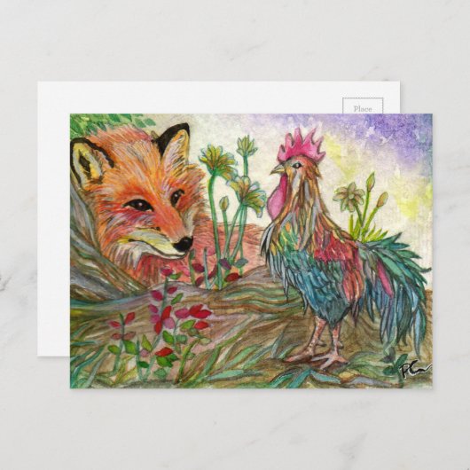 Rooster en vos briefkaart (Voorkant / Achterkant)