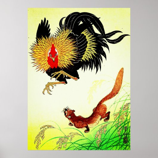 Rooster en Weasel Ohara Koson 1930 Poster (Voorkant)