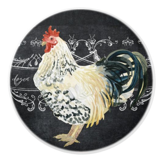 Rooster Farmhouse Kitchen Chalkboard Waterverf Keramische Knop (Voorkant)