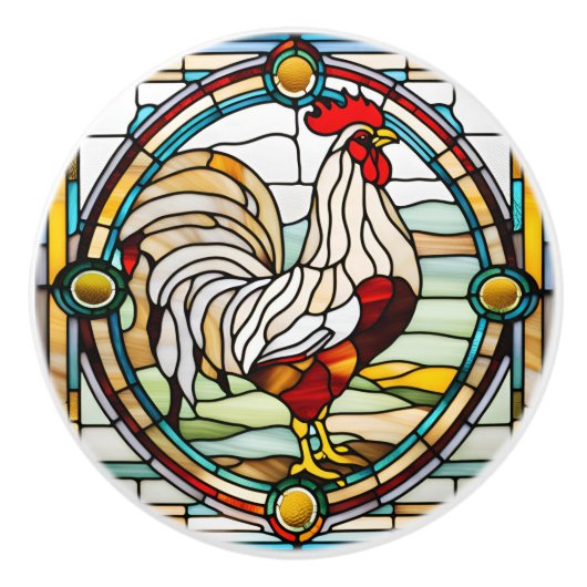 Rooster Faux Glas in lood Keramische Knop (Voorkant)
