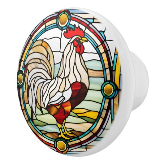 Rooster Faux Glas in lood Keramische Knop (Rechts)