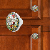 Rooster Faux Glas in lood Keramische Knop
