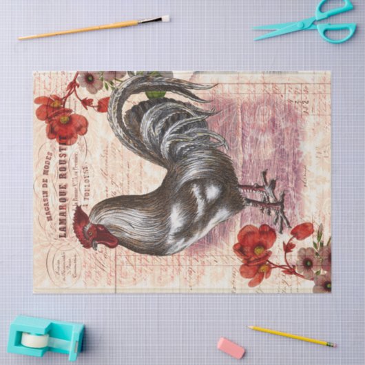  Rooster Floral Ephemera ontkoppeling Tissuepapier (Craft)