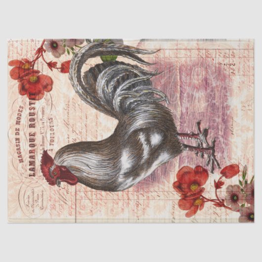  Rooster Floral Ephemera ontkoppeling Tissuepapier (Voorkant)