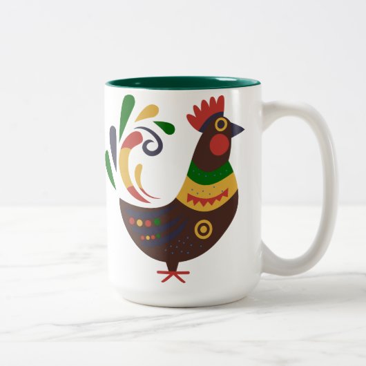"Rooster" Folk Art Stijl Custom Tweekleurige Koffiemok (Rechts)