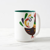 "Rooster" Folk Art Stijl Custom Tweekleurige Koffiemok (Voorkant rechts)
