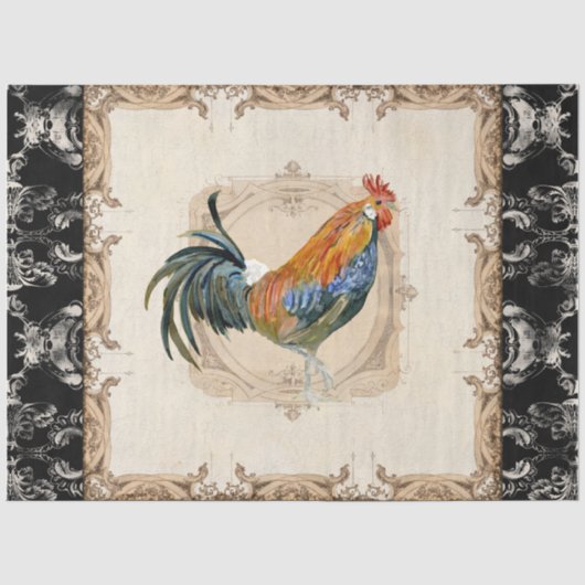 Rooster -Franse Black Damask-decoupage Tissuepapier (Voorkant)