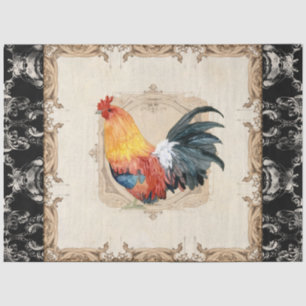 Rooster -Franse Damask Black Decoupage Tiss Tissuepapier