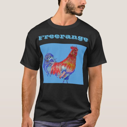 Rooster Freerange Chicken Waterverf Mans T Shirt (Voorkant)