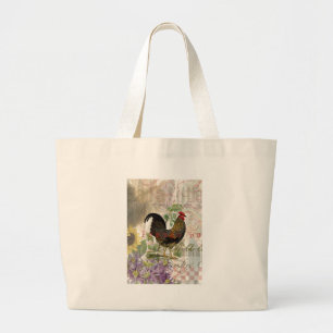  Rooster French Collage Art Grote Tote Bag