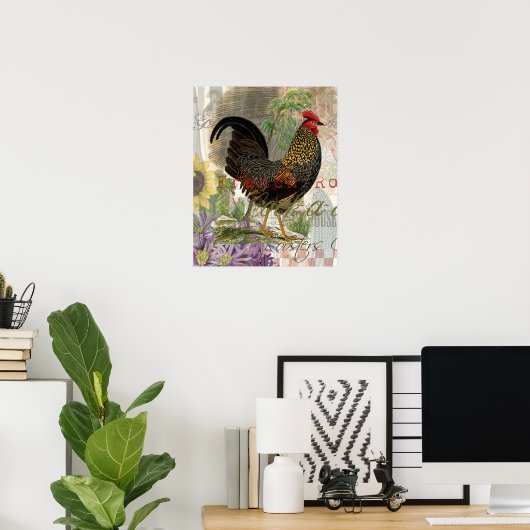 Rooster French Collage Art Poster (Thuiskantoor)
