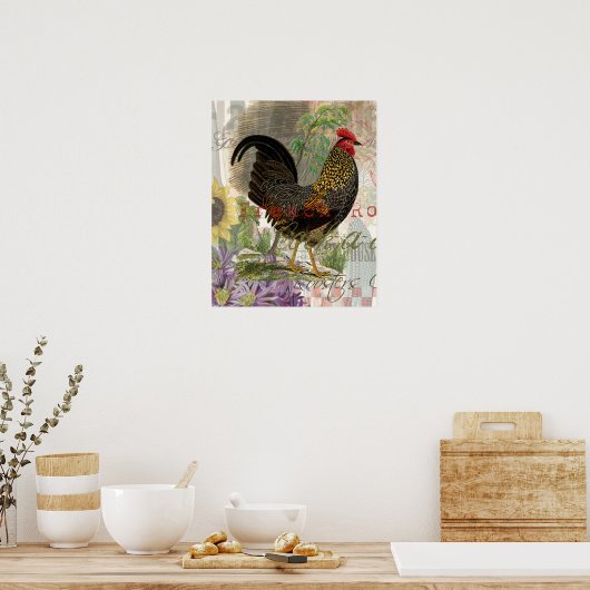  Rooster French Collage Art Poster (Keuken)