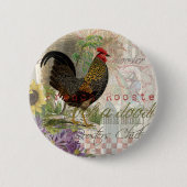  Rooster French Collage Art Ronde Button 5,7 Cm (Voorkant)