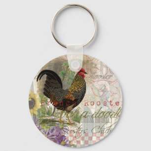  Rooster French Collage Art Sleutelhanger