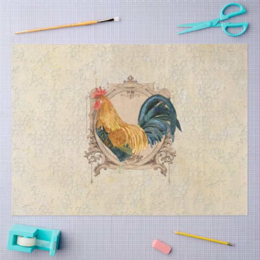  Rooster French Kitchen Damask-ontkoppeling Tissuepapier (Craft)