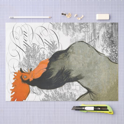 Rooster French Script Farmhouse Country Decoupage Tissuepapier (Craft)