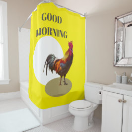 Rooster Fun Chicken Good Morning Yellow Douchegordijn