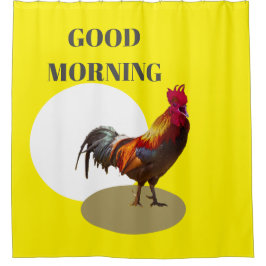 Rooster Fun Chicken Good Morning Yellow Douchegordijn