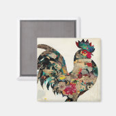 Rooster, gemengd media art, collage Magnet (Voorkant / Achterkant)