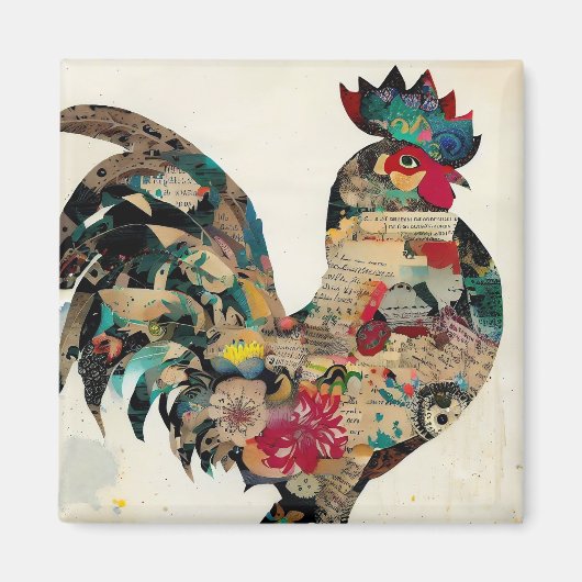 Rooster, gemengd media art, collage Magnet (Voorkant)