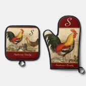  Rooster: Gepersonaliseerd met een monogram naam Ovenwant & Pannenlap Set (Voorkant)