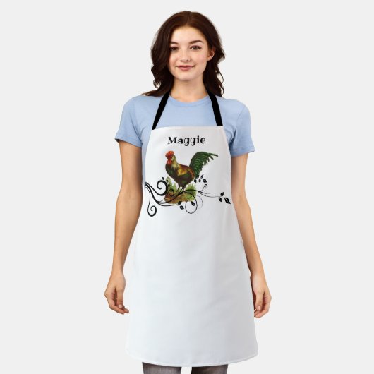 Rooster - Gepersonaliseerd wit platform Schort (Gedragen)