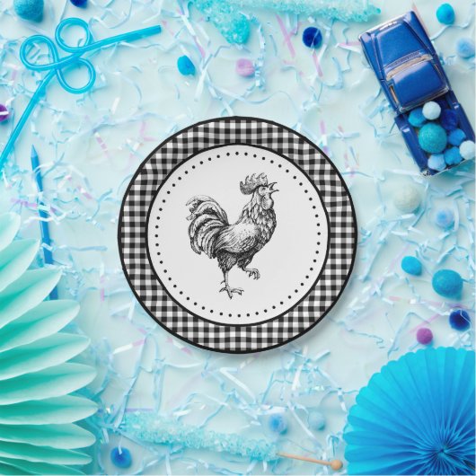 Rooster Gingham Papieren Bordje (Feest)