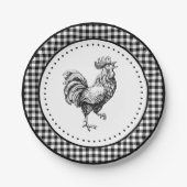 Rooster Gingham Papieren Bordje (Voorkant)