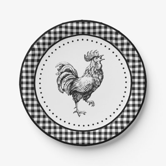 Rooster Gingham Papieren Bordje (Voorkant)