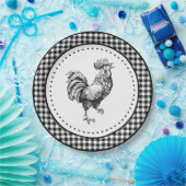 Rooster Gingham Papieren Bordje (Feest)