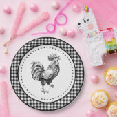 Rooster Gingham Papieren Bordje (Feest)